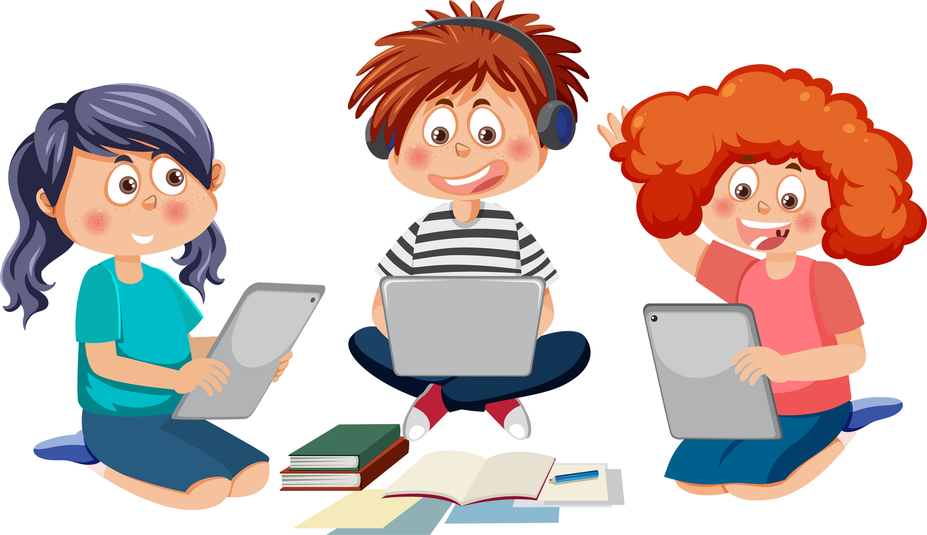 Children Using Laptop Cartoon Character
